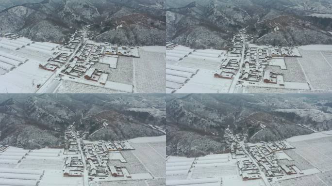 4K航拍乡村雪景 北方农村