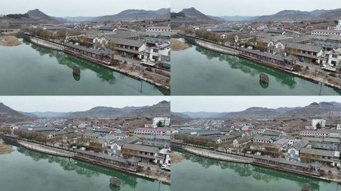 古镇 景色 景区 航拍河流 群山环绕