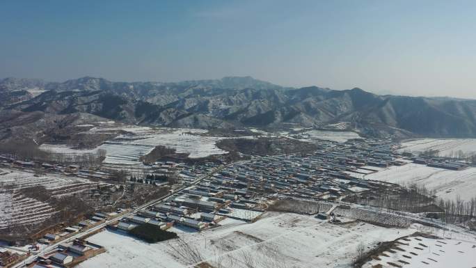 4K航拍乡村雪景 北方农村