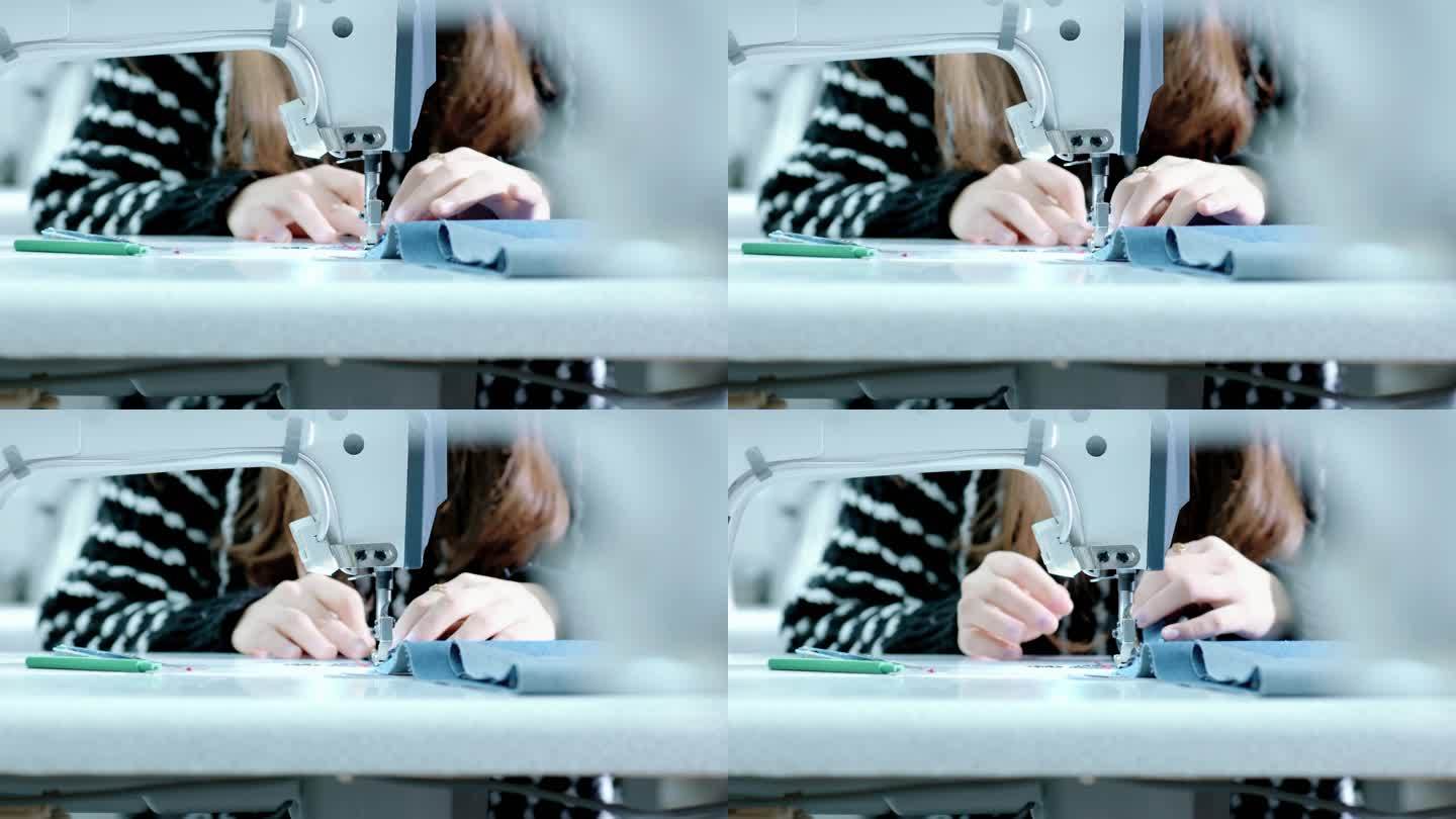 【4K】美女操作缝纫机打制衣服