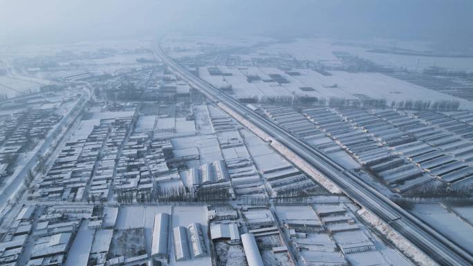 宁夏平原 农村 高速公路 雪景