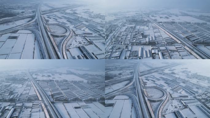 宁夏平原 农村 高速公路 雪景