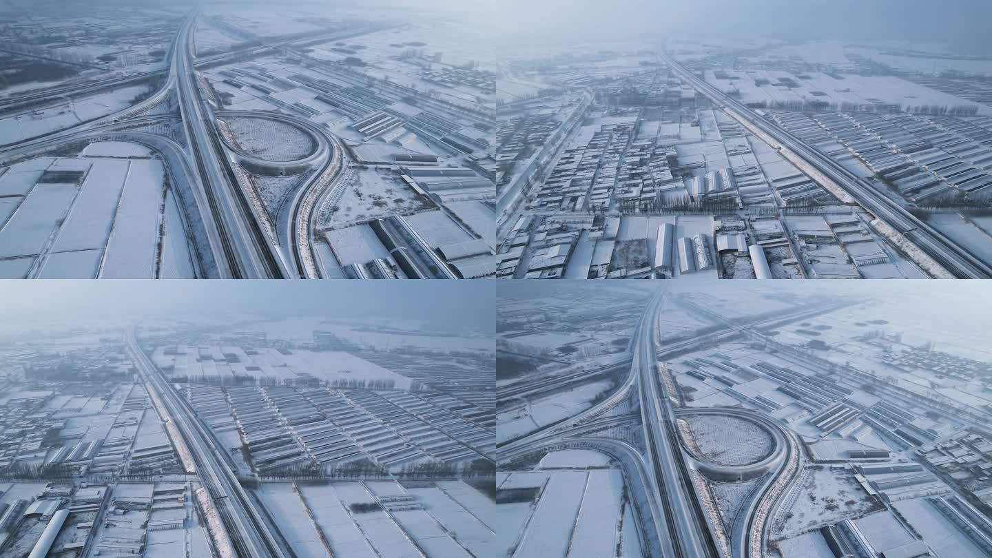 宁夏平原 农村 高速公路 雪景