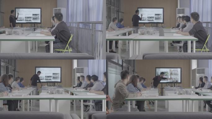 【4K灰度】会议室开会男子讲解演示方案