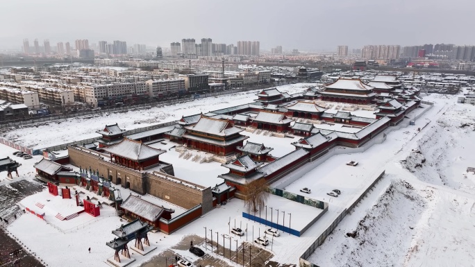 大同代王府冬季雪景航拍