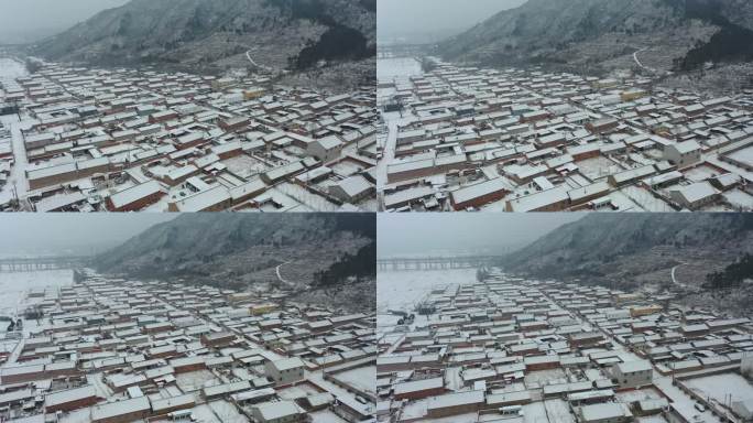 4K航拍乡村雪景 北方农村