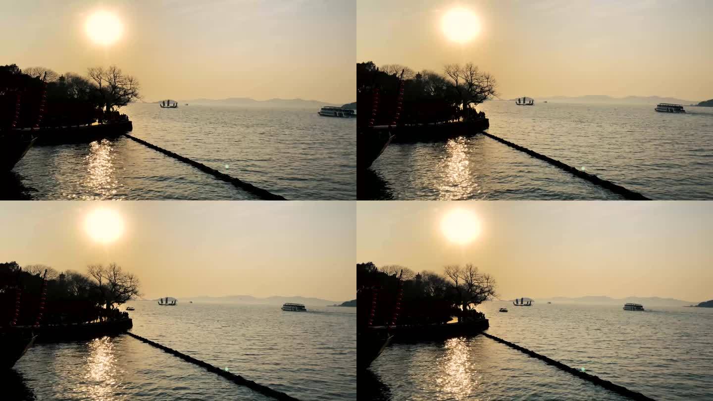 无锡太湖鼋头渚落日晚霞帆影