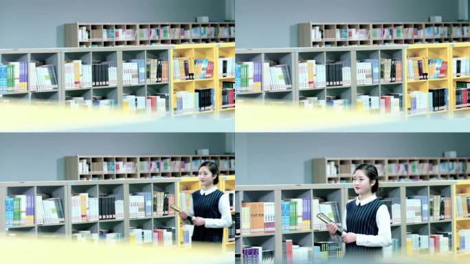 【4K】美女图书馆找书看书
