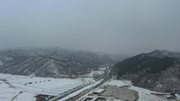 4K航拍乡村雪景 北方农村