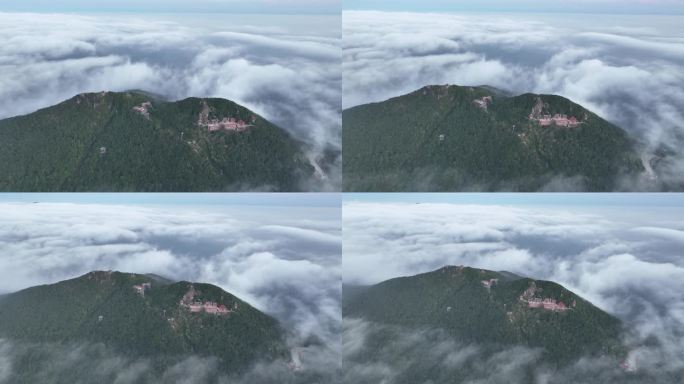 山峰云雾缭绕云海航拍雨后山上雾气森林风景