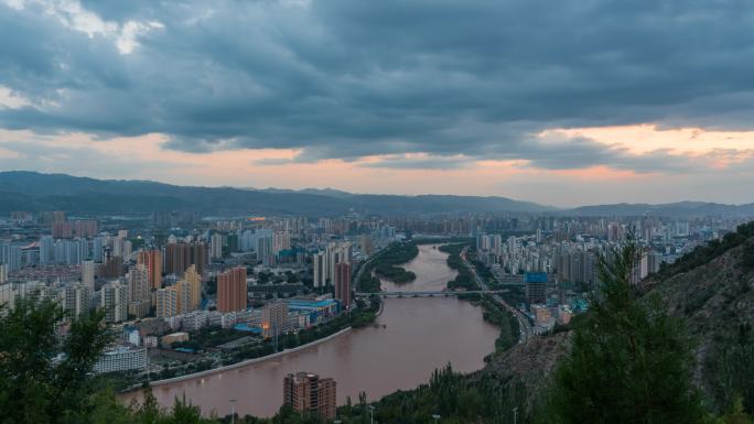 兰州黄河大拐弯日转夜延时摄影