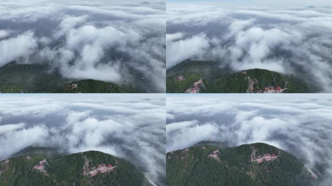 山峰云雾缭绕云海航拍雨后山上雾气森林风景