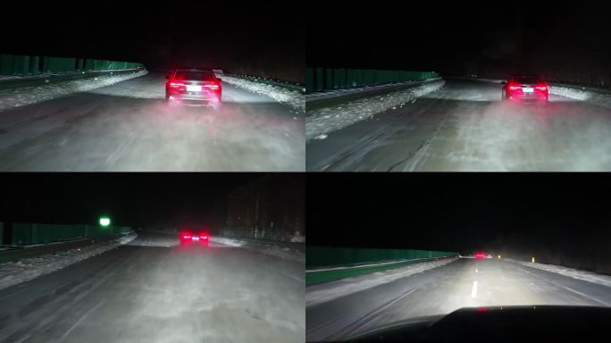雪天夜晚高速公路开车