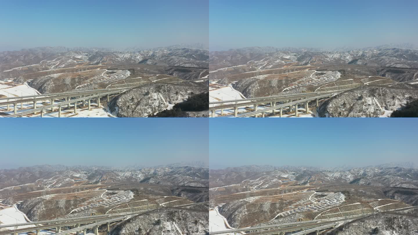 航拍雪后大山  荒山  土地 北方雪景