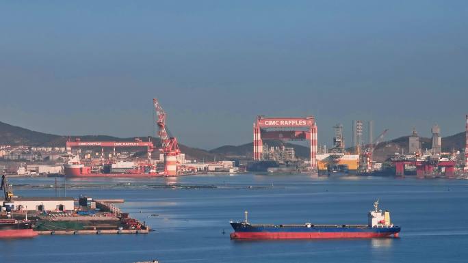 山东烟台码头港口城市风景航拍