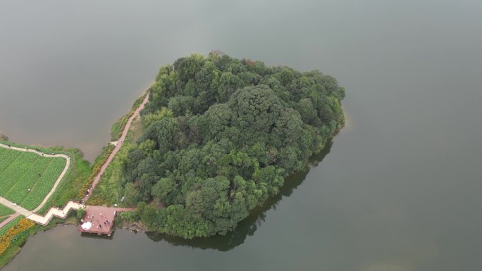 广州石门国家森林公园航拍心形岛