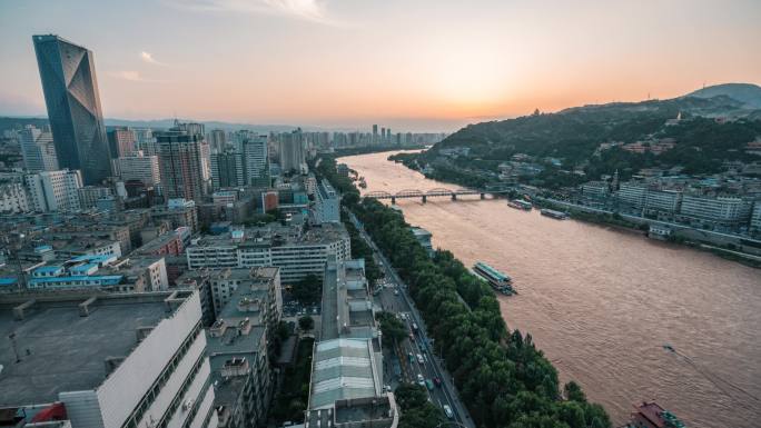 兰州中山桥与黄河全景昼转夜延时摄影