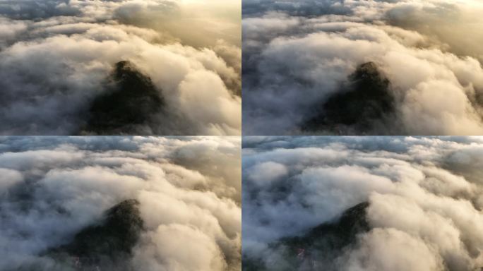 山峰云雾缭绕云海航拍雨后山上雾气森林风景