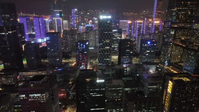 深圳南山区科技园建筑群夜景航拍