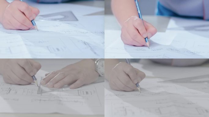 工程师绘制图纸设计师绘图工业电路设计铅笔
