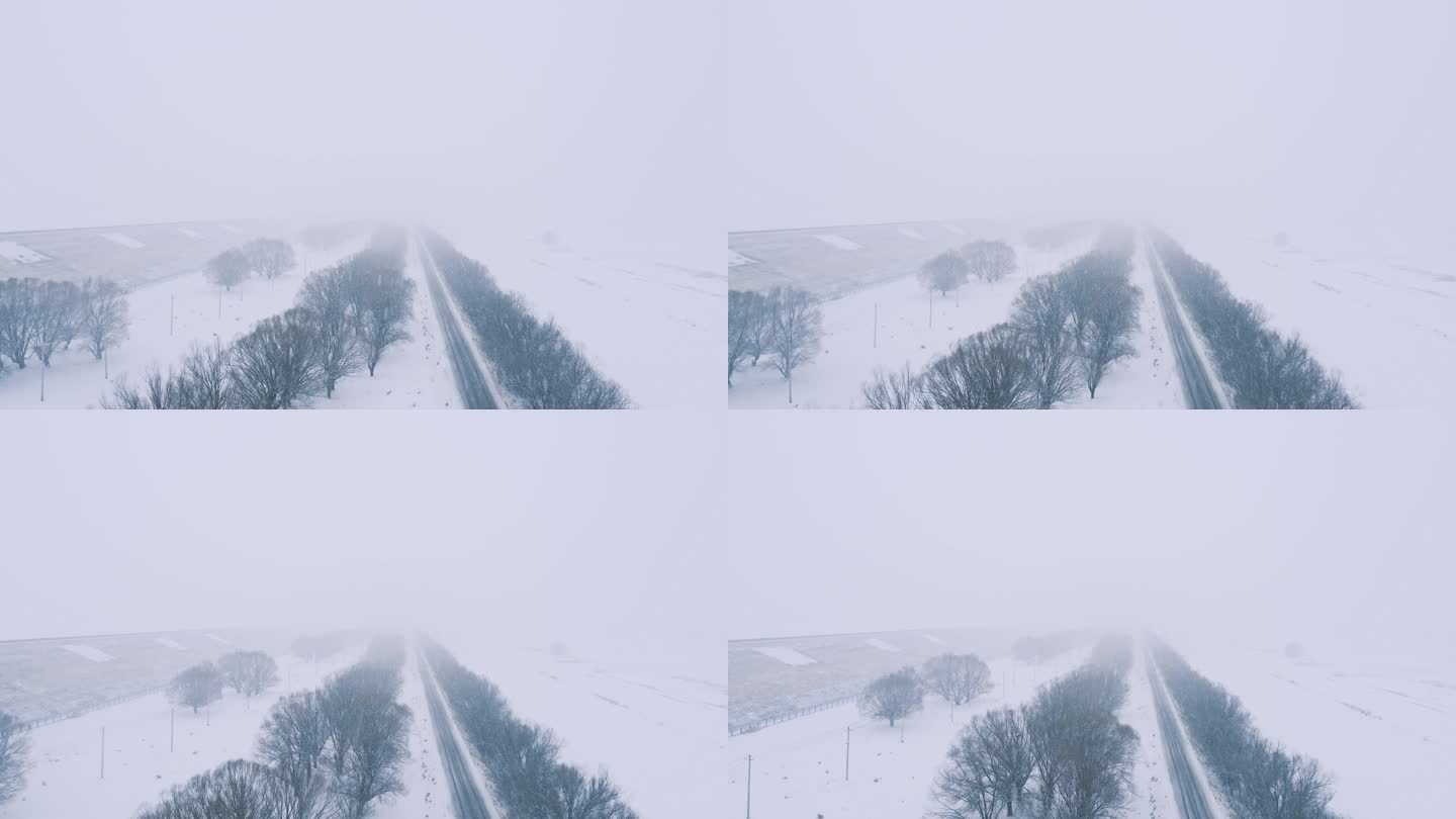 平原大地风雪交加道路公路航拍