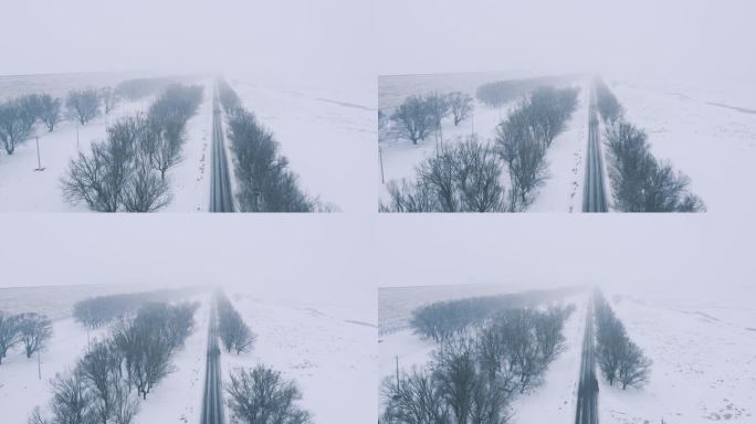 平原大地风雪交加公路道路