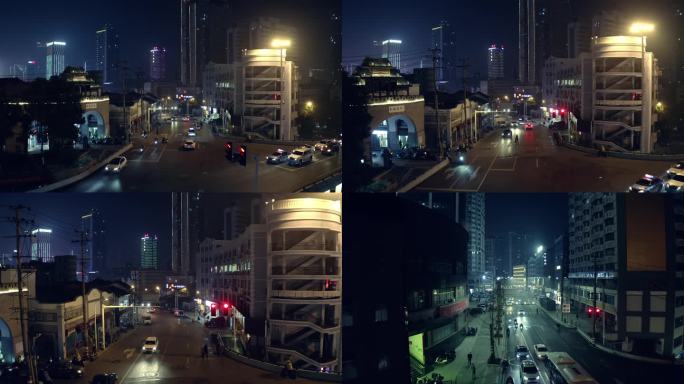 4K长沙街头夜景航拍视频