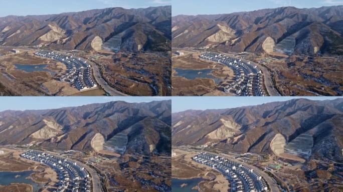 大气航拍大山 城市 道路