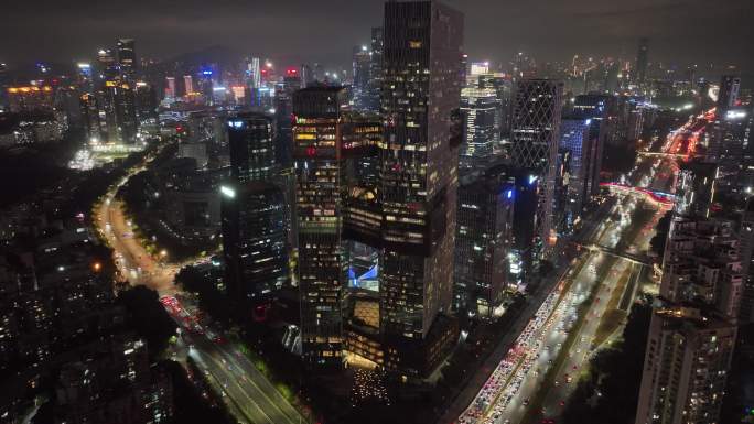 深圳南山区腾讯滨海大厦夜景航拍