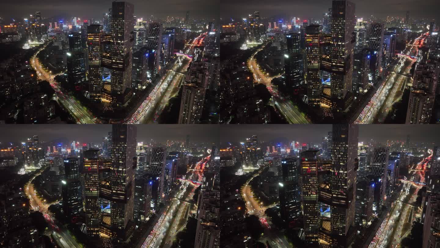 深圳南山区腾讯滨海大厦夜景航拍