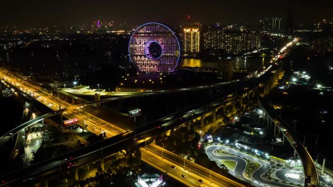 广州圆大厦夜景航拍延时