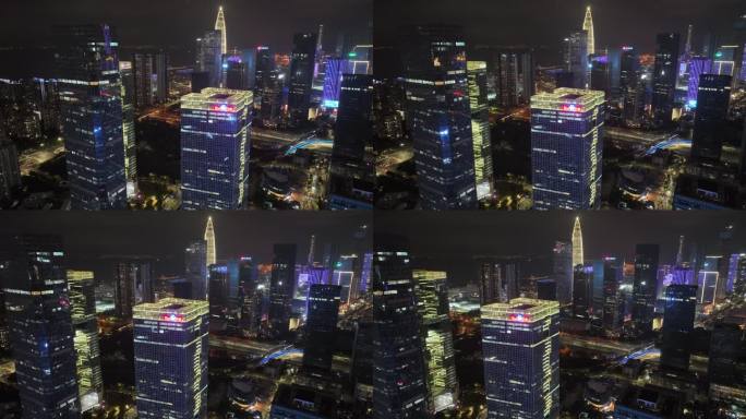 深圳南山区科技园建筑群夜景航拍