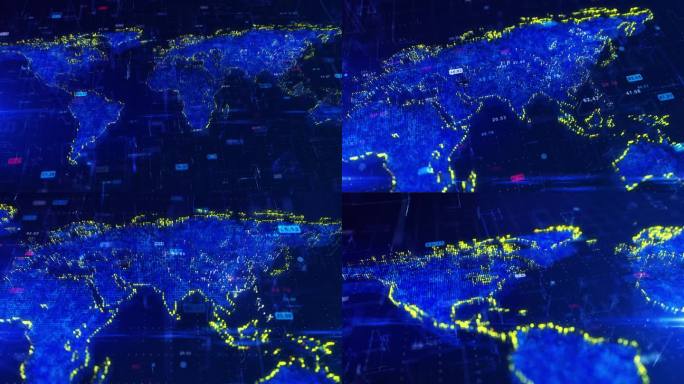 科技信息世界地图粒子点阵特效4KAE工程