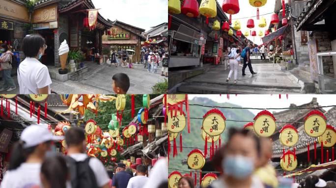 4K游览贵州青岩古镇的游客升格空镜