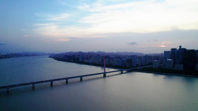 杭州地标钱塘江城市阳台大桥航拍