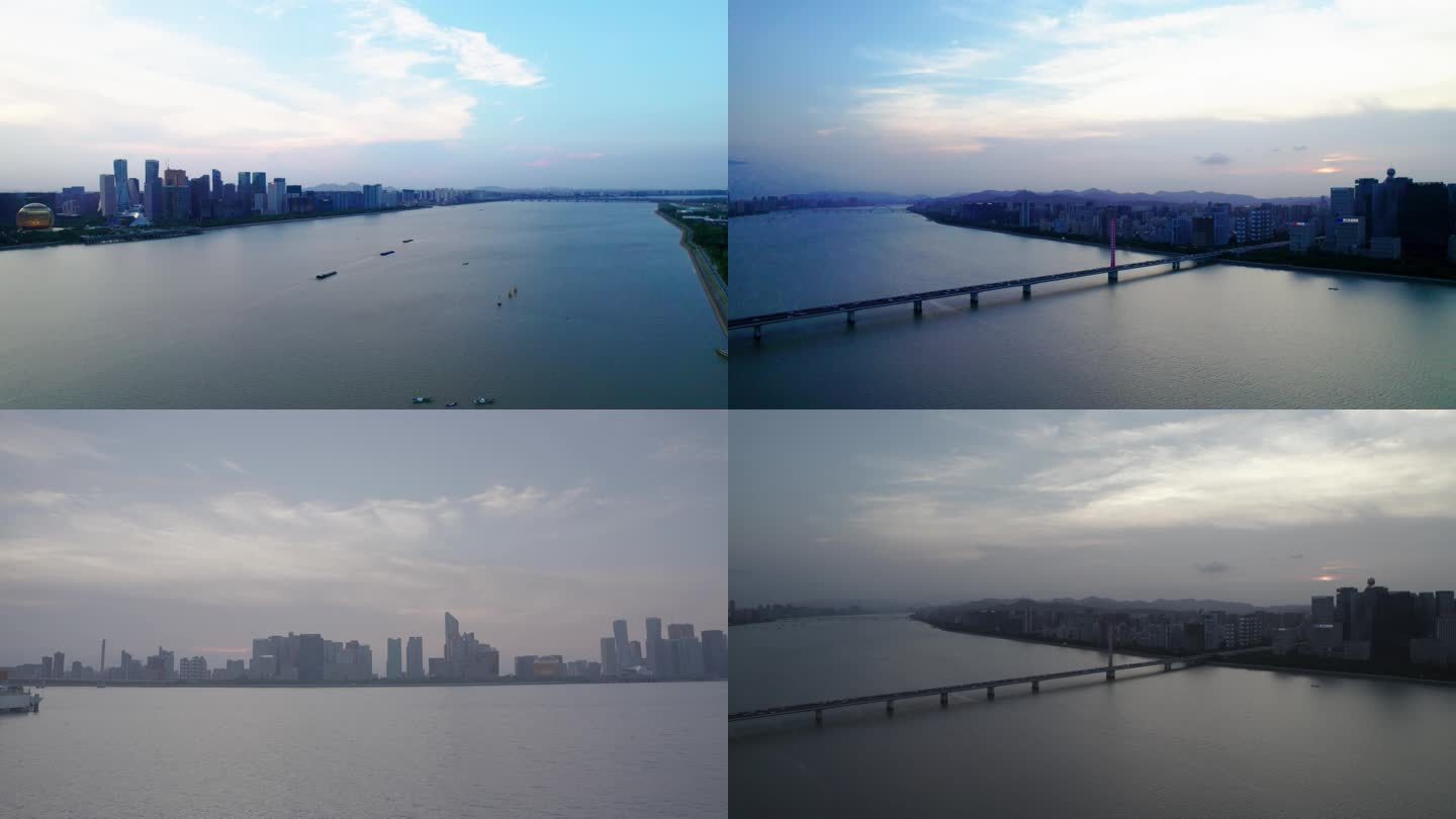杭州地标钱塘江城市阳台大桥航拍