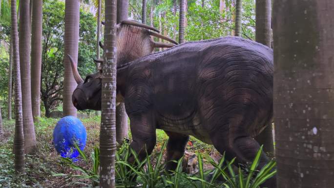 4K高清实拍在树林中穿行偶遇到一只大恐龙