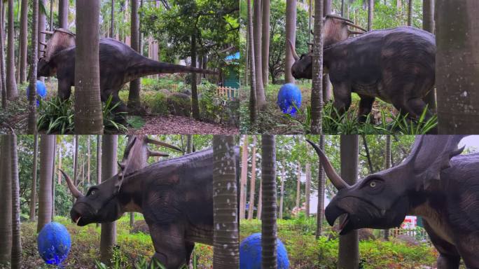 4K高清实拍在树林中穿行偶遇到一只大恐龙
