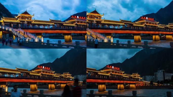 汶川玉轮桥夜景延时拍摄