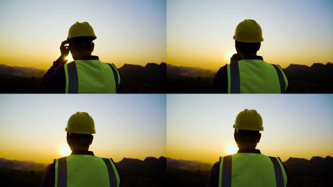 安全施工视频素材戴安全帽人物背影地质勘探