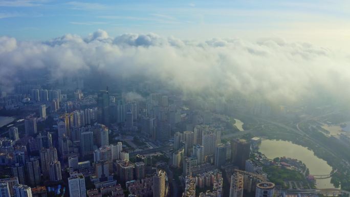 航拍南宁民歌湖金湖广场风光