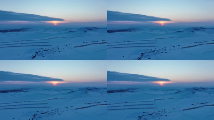 大兴安岭丘陵地带雪景夕阳