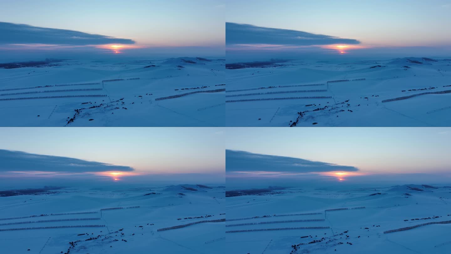 大兴安岭丘陵地带雪景夕阳