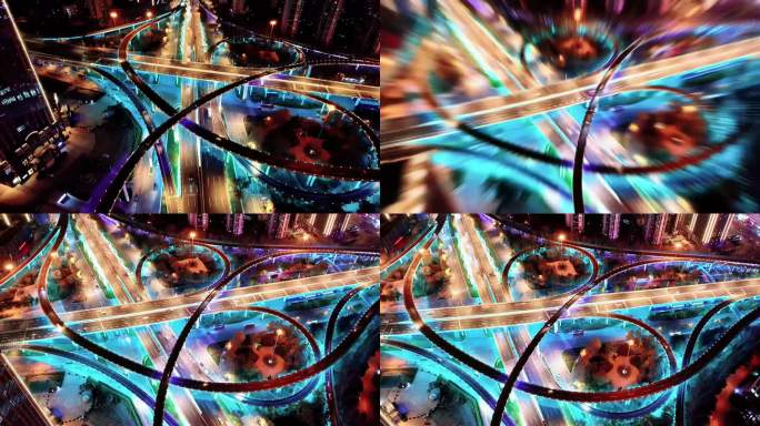 城市立交桥延时航拍