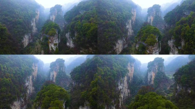 航拍群山耸立万峰林张家界云雾山间生态保护