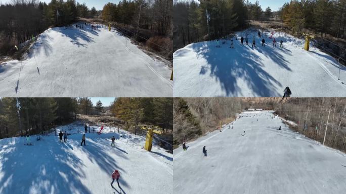 滑雪场雪坡上滑雪极限运动高山滑雪航拍