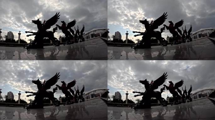 乌云滚滚下的飞马雕塑延时素材（4K）