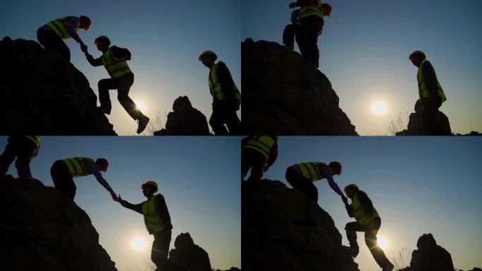 勘探队员手拉手登上山顶地质测量队中国基建