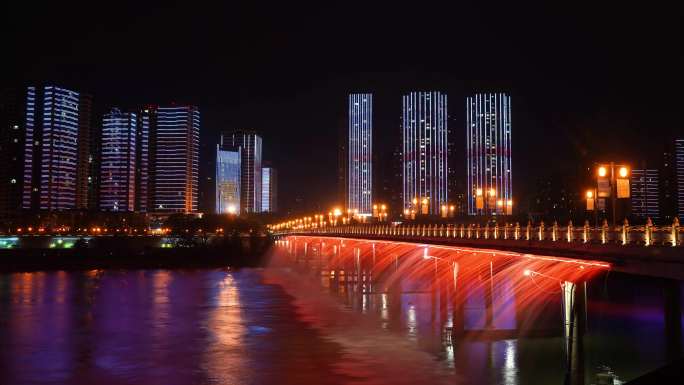 绵阳东方红大桥灯光秀城市夜景延时