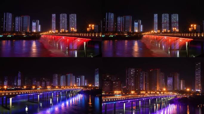绵阳东方红大桥灯光秀城市夜景延时